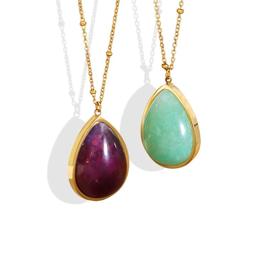 JMT-914826 Natural Rough Stone Light Luxury Niche Clavicle Chain Polished and Polished Drop-shaped Pendant Stainless Steel Necklace