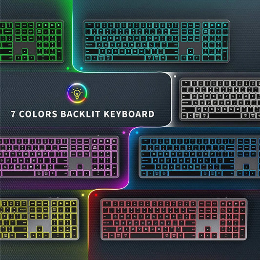 JMT-464970 Full-Size Backlit Wireless Keyboard for Multiple Devices - Rechargeable, Compatible with iOS, Android, and Windows