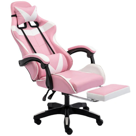 JMT-780682 Adjustable Gaming Chair in PU Leather with Nylon Base - Pink Racing Style Design