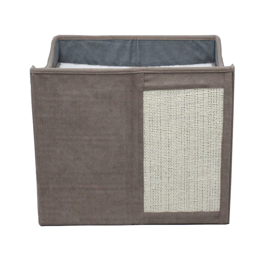 JMT-729674 Foldable Cat Scratcher Play House and Bed - Cute Brown Fabric Design for Indoor Use
