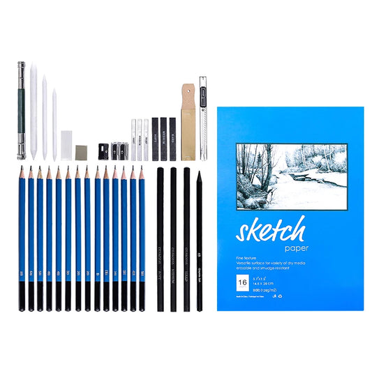 JMT-104394 35-Piece Sketch and Drawing Kit with Graphite Pencils, Erasers, and Accessories for Art Students