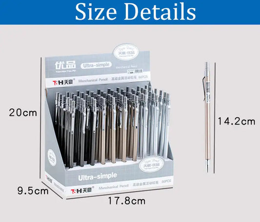 JMT-809482 Student Mechanical Pencil Set 0.5mm & 0.7mm for Writing and Drafting - Silver/Black, 60pcs Box