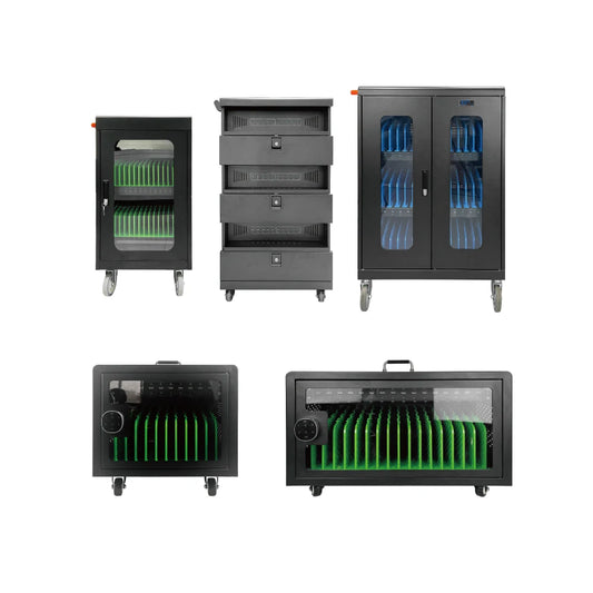 JMT-339850 Mobile Device Charging Cart for Classroom - Holds 10, 16, 30, 45, or 60 Tablets, Laptops, and Chromebooks