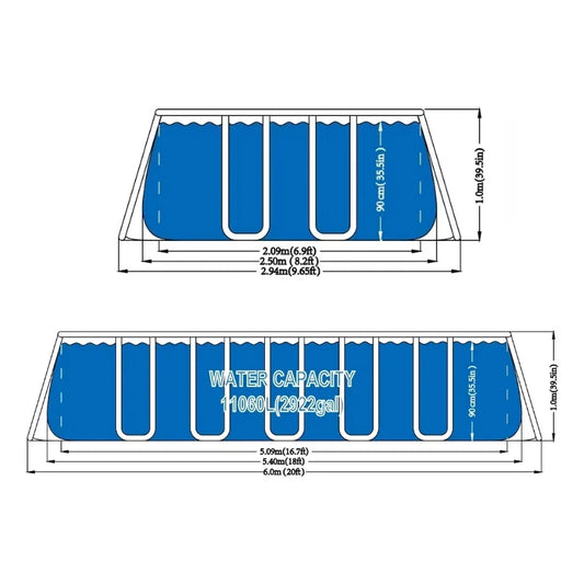 JMT-059850 Large Rectangular Above Ground Family Swimming Pool with Metal Frame
