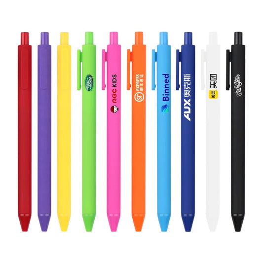 JMT-036554 Custom Logo Printed Retractable Ballpoint Pen with Soft Rubber Grip in Multiple Colours