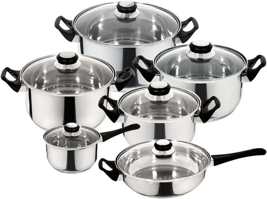 JMT-934666 Modern Stainless Steel Kitchenware Set with Induction-Compatible Glass Bottom Cookware