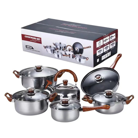 JMT-525642 12-Piece Stainless Steel Casserole Cookware Set with Nonstick Pots and Pans