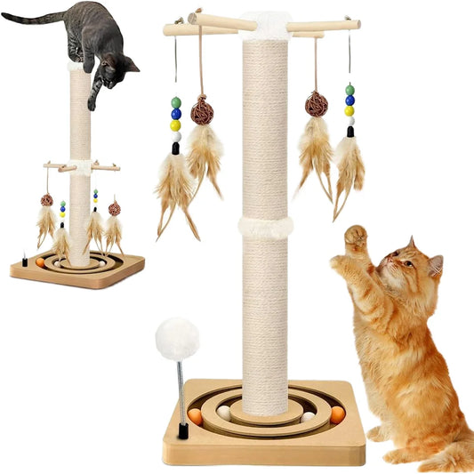 JMT-483338 Wood Cat Scratcher Tree Tower with Hanging Ball for Indoor Use
