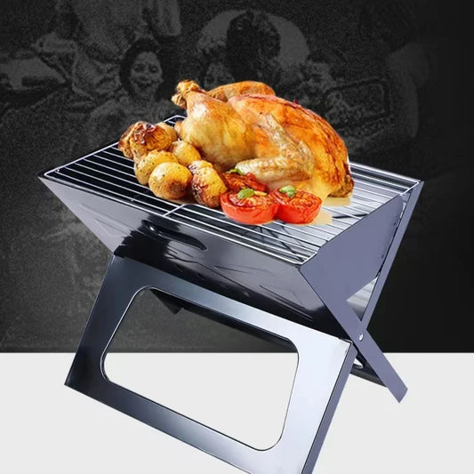 JMT-185034 Compact X-Type Foldable Portable Barbecue Grill - High Heat Resistant Charcoal Grill for Outdoor Use