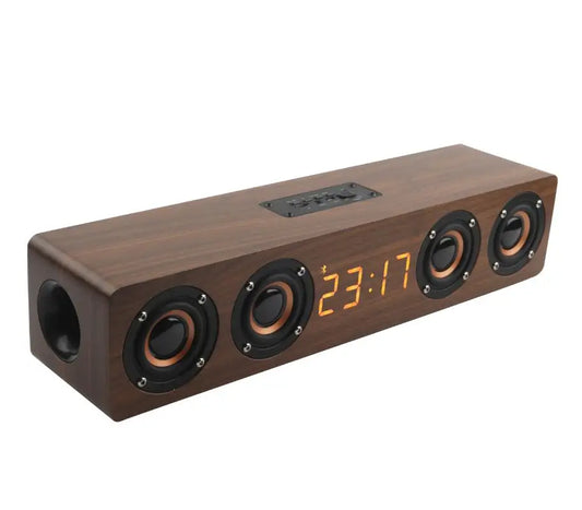 JMT-381450 Portable Wireless Wooden Boombox Speaker with 20W Output, Bluetooth 4.2, FM Radio, Clock Alarm Function, TF Card and AUX Input