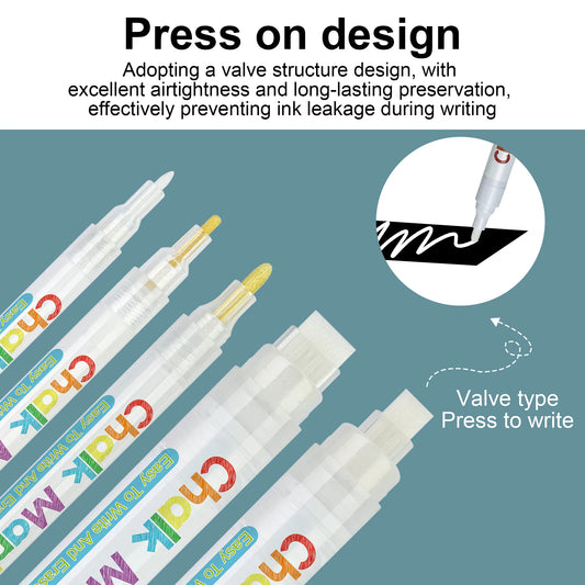 JMT-407882 Water-Based Liquid Chalk Markers, Double-Sided, 15mm Tip, Non-Toxic, 8 Assorted Colours for DIY Art Projects