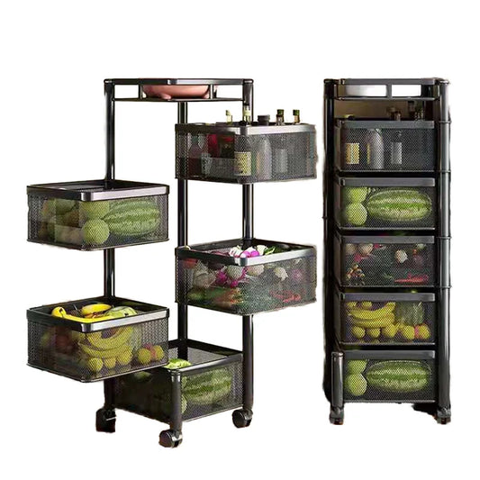 JMT-118922 Adjustable 2-5 Layer Kitchen Storage Trolley with Wheels and Square Metal Shelves