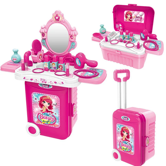 JMT-698826 3-in-1 Pretend Play Trolley Suitcase with Doctor and Makeup Toy Set for Girls