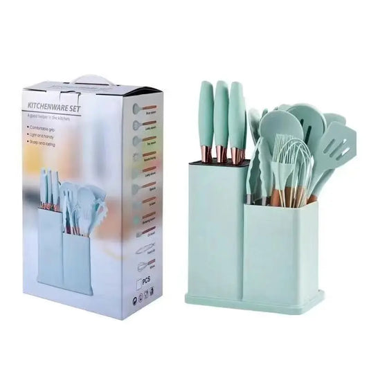 JMT-312074 19-Piece Non-Stick Kitchen Utensil Set with Wooden Handles and Essential Cooking Tools