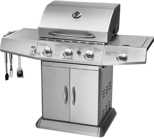 JMT-778314 3-Burner Gas Grill with Side Burner and Stainless Steel Construction for Outdoor Cooking