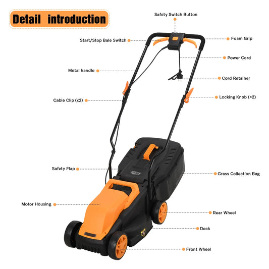 JMT-162634 Electric Push Lawn Mower 1300W with Grass Box for Efficient Garden Cutting