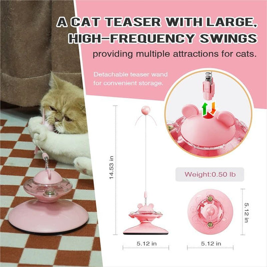 JMT-000074 Interactive Cat Teaser Wand with Suction Cup Scratcher - Spring Toy for Cats
