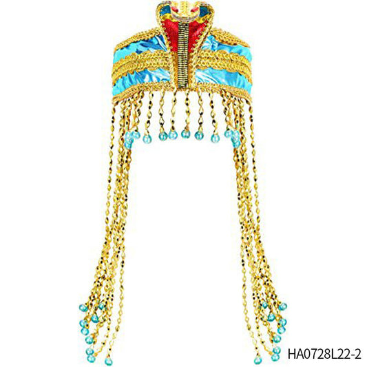 JMT-001930 Pharaoh-Inspired Sequined Headband with Snake Design - Free Size Metal Hair Accessory