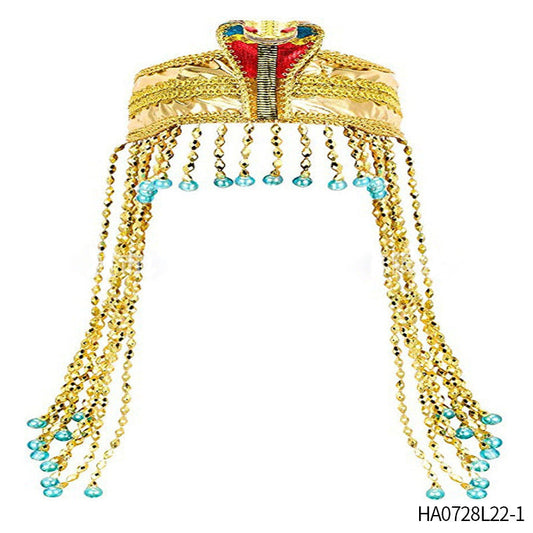 JMT-001930 Pharaoh-Inspired Sequined Headband with Snake Design - Free Size Metal Hair Accessory