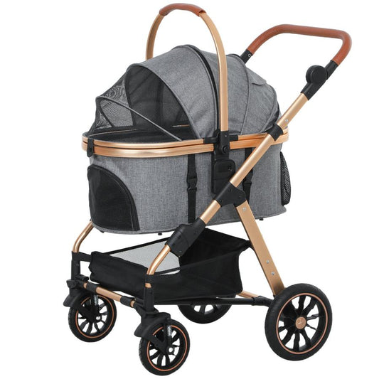 JMT-003402 3-in-1 Lightweight Dog Stroller with Detachable Cabin for Small Dogs, Gray, Adjustable Canopy and Storage Features