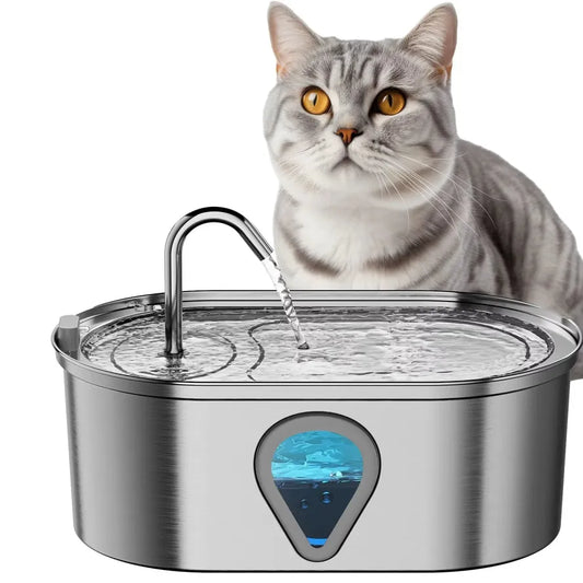 JMT-005066 Portable 3.2L Stainless Steel Pet Water Fountain with Water Level Window for Cats