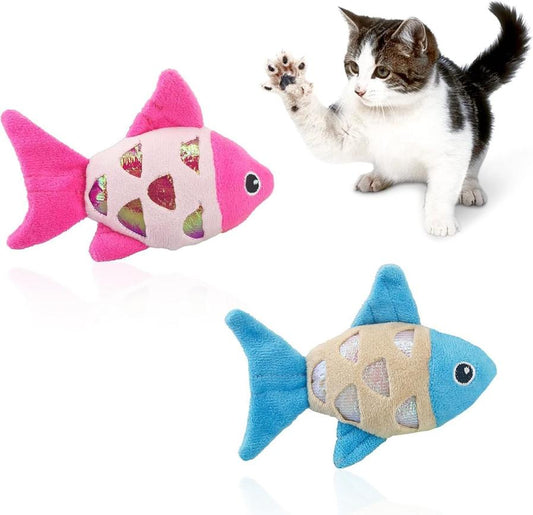 JMT-006666 Interactive Catnip Fish Toys with Crinkle Paper and Soft Plush for Dental Health - Set of 2