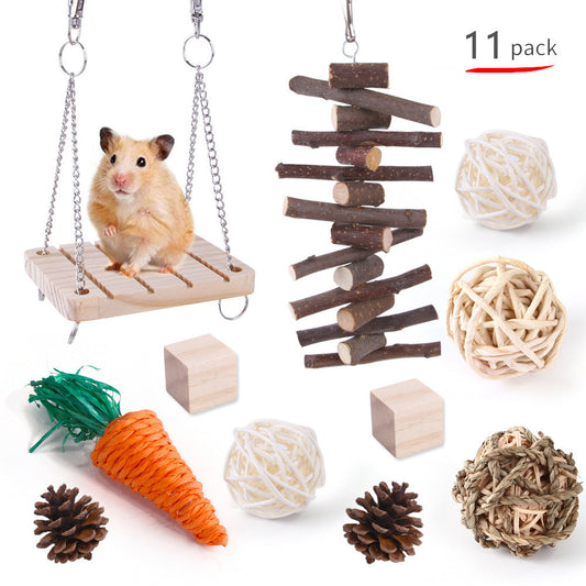 JMT-008970 Wooden Chew Toys for Small Pets - Multi-Set Molar Supplies for Rabbits, Guinea Pigs, and Parrots