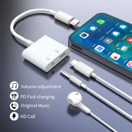 JMT-009802 Type C to 3.5mm Audio Adapter for iPhone 15 - Quick Charge 2 in 1 Connector