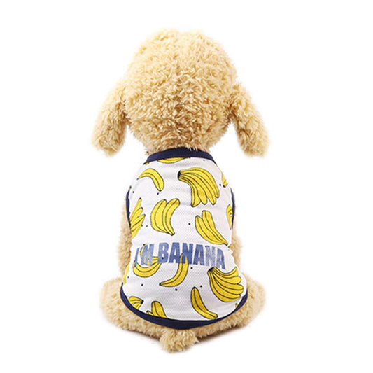 JMT-010058 Fruit Pattern Pet Skirt and Vest in Mesh Cloth - Summer Pet Apparel in Pineapple, Banana, and Strawberry Designs