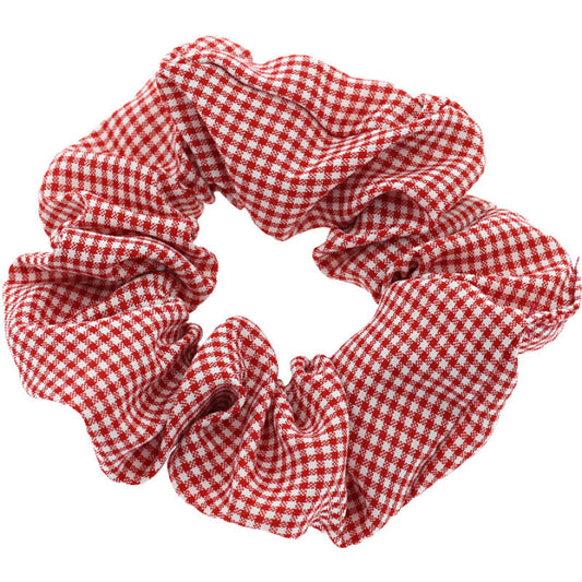 JMT-014282 Checked Fabric Pig Intestine Hairband with Elastic Rubber Band