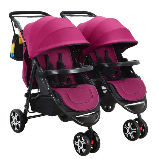 JMT-016010 Twin Baby Stroller in Pink and Blue with Removable Sun Canopy and Multi-Position Recline
