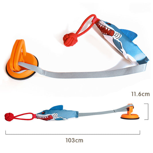 JMT-017034 Interactive Shark Tug Toy for Dogs with Suction Cup | Durable Rope Pull Toy for Small to Medium Dogs, Indoor & Outdoor Fun