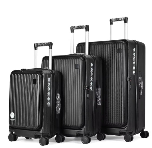 JMT-017098 3-Piece Front Opening Laptop Luggage Set - Durable ABS/PC Hard Case Carry-On Travel Suitcases