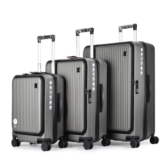 JMT-017098 3-Piece Front Opening Laptop Luggage Set - Durable ABS/PC Hard Case Carry-On Travel Suitcases
