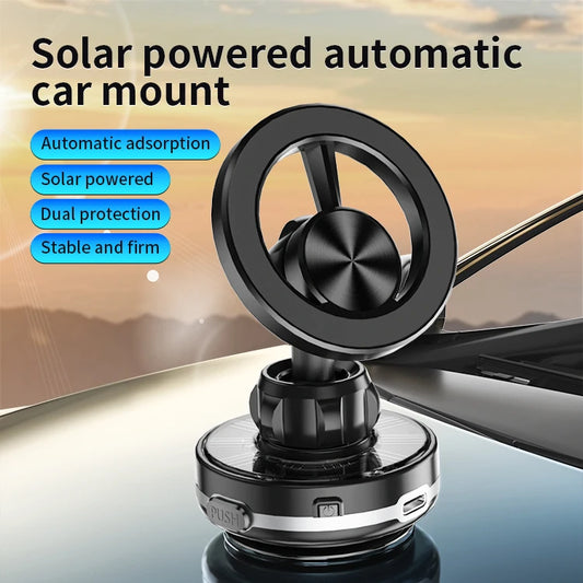 JMT-017866 Solar-Powered Magnetic Car Phone Holder with Stable Glass Adsorption and Foldable Design