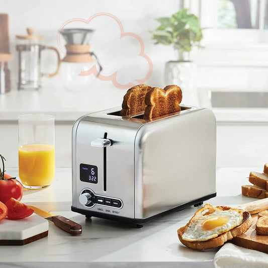 JMT-020298 Stainless Steel 2-Slice Toaster with Digital LED Display and Automatic Pop-Up Feature