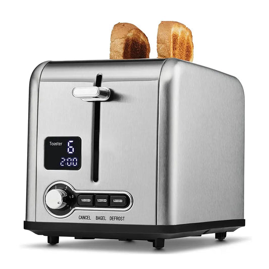 JMT-020298 Stainless Steel 2-Slice Toaster with Digital LED Display and Automatic Pop-Up Feature