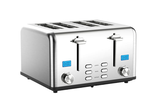 JMT-021450 Stainless Steel Electric 4-Slice Bread Toaster with LCD Display for Home Kitchen