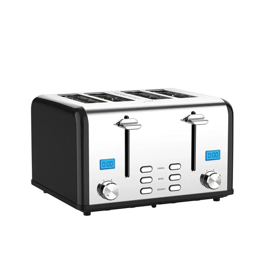 JMT-021450 Stainless Steel Electric 4-Slice Bread Toaster with LCD Display for Home Kitchen