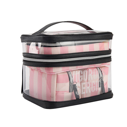 JMT-022026 Multifunctional Folding Makeup Kit in Pink Floral Design with Waterproof Synthetic Leather