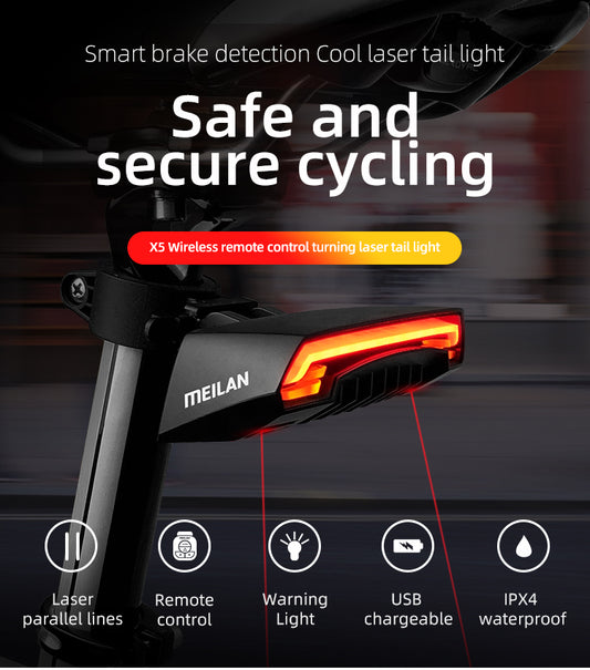 JMT-026314 Bicycle Brake Light with Safety Warning Laser Tail Light