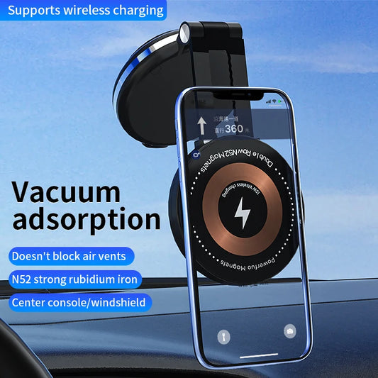 JMT-034826 15W Wireless Car Charger with Suction Cup and Magnetic Holder - 360 Degree Rotation, Dual-purpose Design for Easy Use