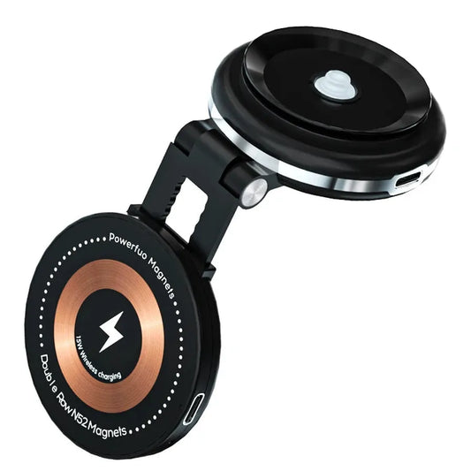 JMT-034826 15W Wireless Car Charger with Suction Cup and Magnetic Holder - 360 Degree Rotation, Dual-purpose Design for Easy Use