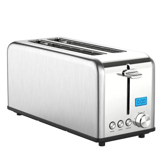 JMT-037258 Stainless Steel 4-Slice Long Slot Toaster with LCD Timer Display