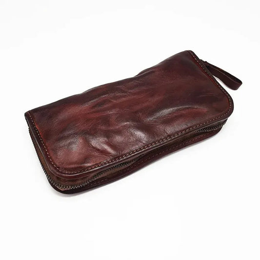 JMT-037834 Vintage Handcrafted Leather Wallet with Multi-functional Money Clip and Large Capacity in Coffee, Black, and Brown