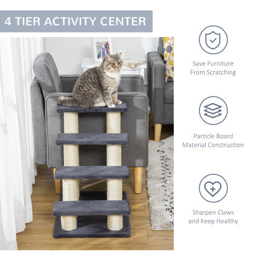 JMT-041930 Cat Tree with 4 Steps for High Beds and Couches, Stair-Shaped Design for Indoor Cats and Small Dogs with Sisal Scratching Post, Gray