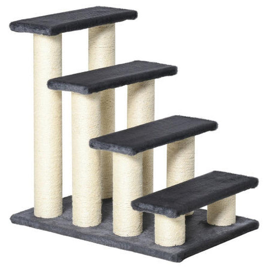 JMT-041930 Cat Tree with 4 Steps for High Beds and Couches, Stair-Shaped Design for Indoor Cats and Small Dogs with Sisal Scratching Post, Gray
