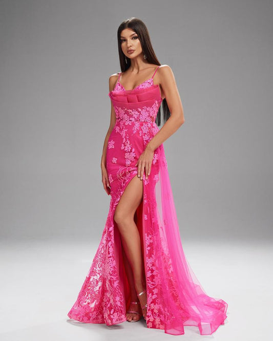 JMT-055498 Rose Pink Women's Evening Gown with Elegant Design and Flowing Silhouette