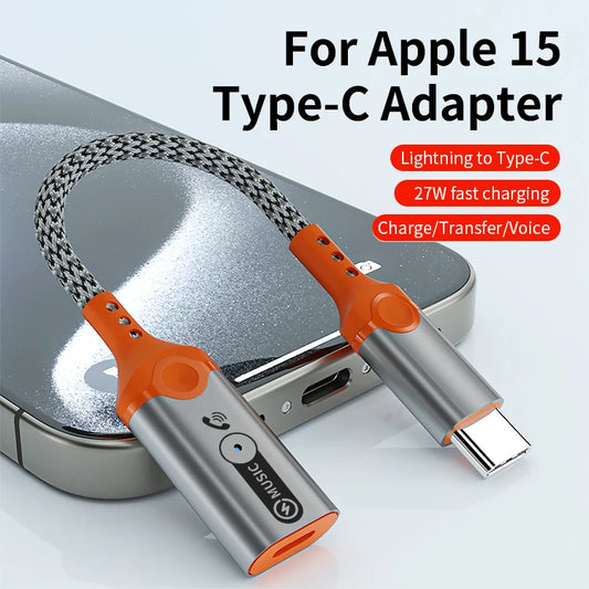 JMT-058378 Type C to 8 Pin Adapter for iPhone 15, iPad, and MacBook – Charging, Data Transfer, and Audio Connection