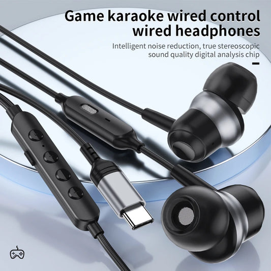 JMT-060682 Wired Type-C Earphone with Microphone for Live Streaming, Singing, and Gaming